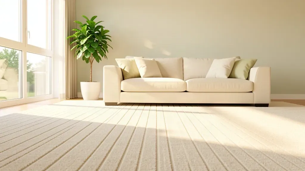 Bright living room with freshly steam cleaned beige carpet and warm natural light